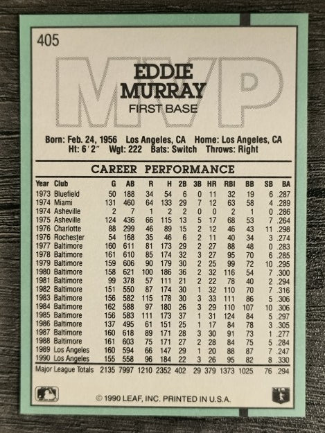 1991 Donruss #405 Eddie Murray MVP