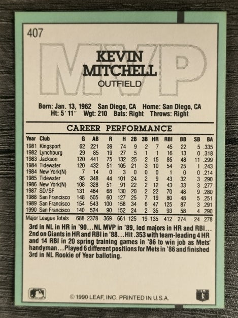 1991 Donruss #407 Kevin Mitchell MVP