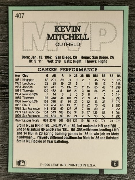 1991 Donruss #407 Kevin Mitchell MVP
