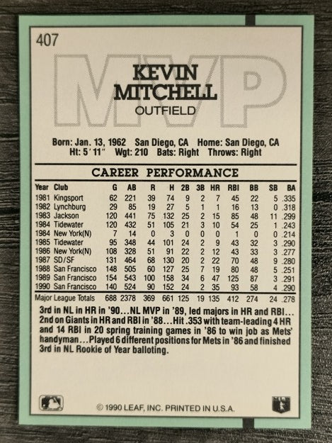 1991 Donruss #407 Kevin Mitchell MVP
