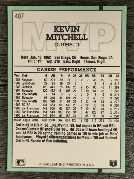 1991 Donruss #407 Kevin Mitchell MVP