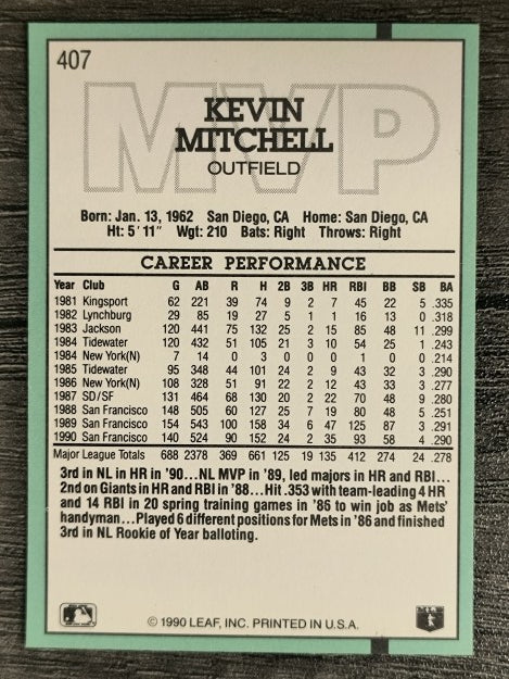 1991 Donruss #407 Kevin Mitchell MVP