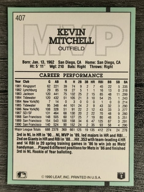 1991 Donruss #407 Kevin Mitchell MVP