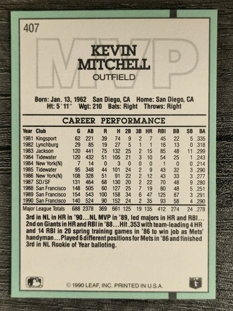 1991 Donruss #407 Kevin Mitchell MVP