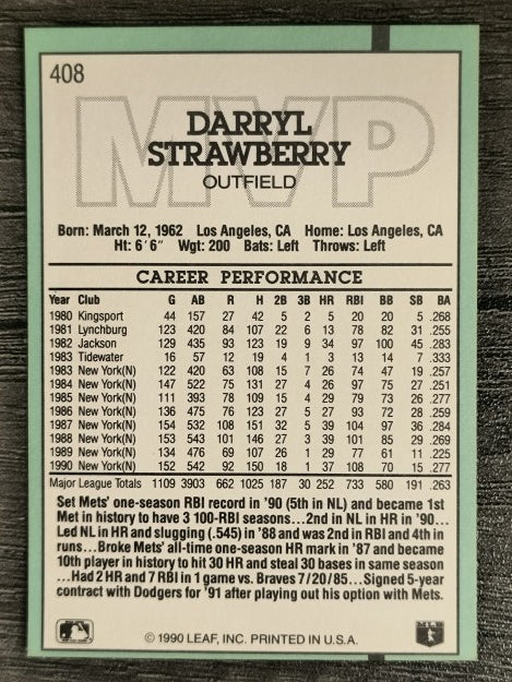 1991 Donruss #408 D. Strawberry MVP