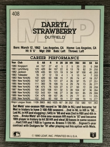 1991 Donruss #408 D. Strawberry MVP