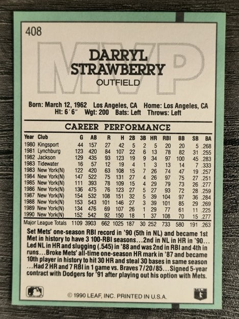 1991 Donruss #408 D. Strawberry MVP