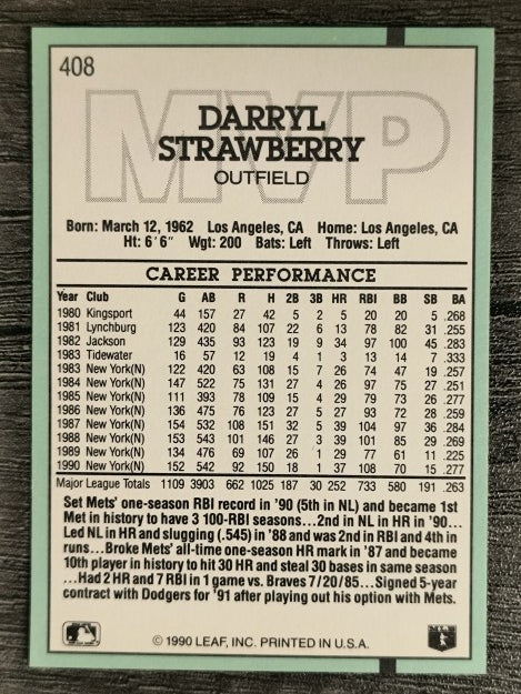 1991 Donruss #408 D. Strawberry MVP