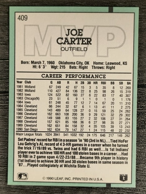 1991 Donruss #409 Joe Carter MVP