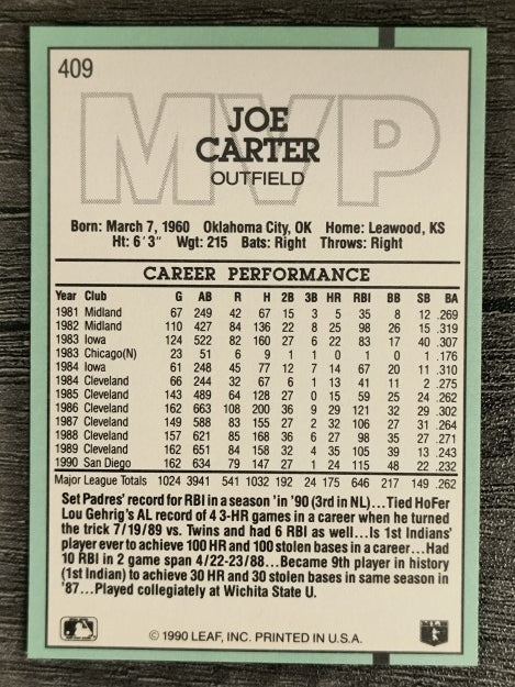 1991 Donruss #409 Joe Carter MVP
