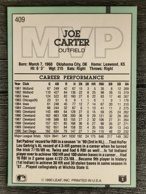 1991 Donruss #409 Joe Carter MVP