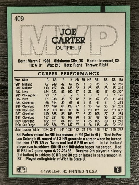 1991 Donruss #409 Joe Carter MVP