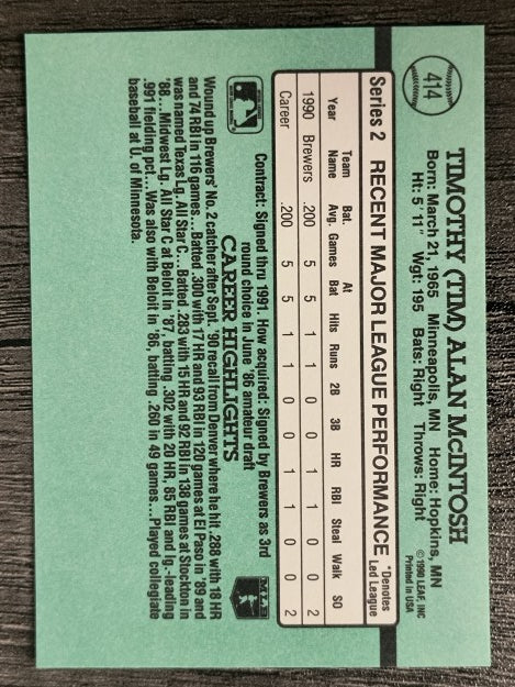 1991 Donruss #414 Tim McIntosh RR