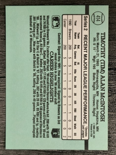 1991 Donruss #414 Tim McIntosh RR