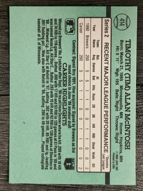 1991 Donruss #414 Tim McIntosh RR