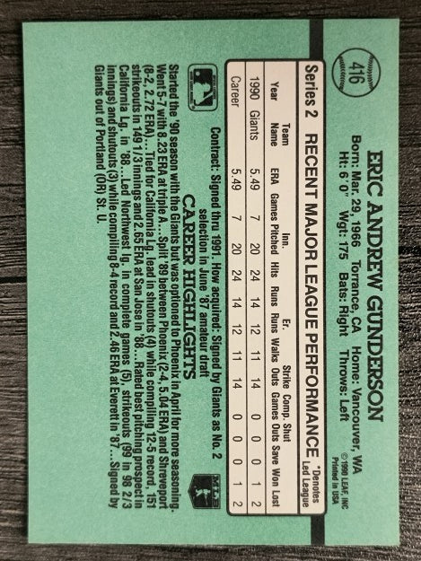 1991 Donruss #416 Eric Gunderson RR