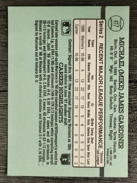 1991 Donruss #417 Mike Gardiner RR RC