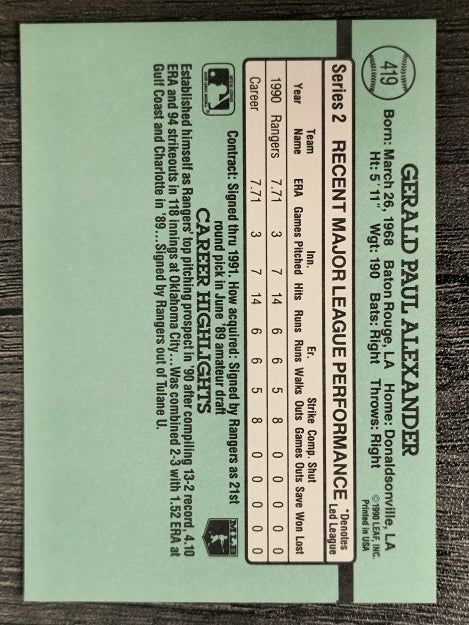 1991 Donruss #419 Gerald Alexander RR RC