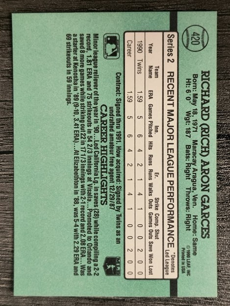 1991 Donruss #420 Rich Garces RR RC