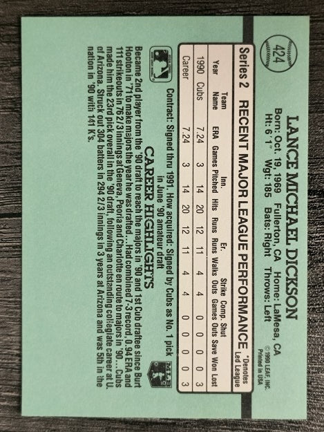 1991 Donruss #424 Lance Dickson RR RC