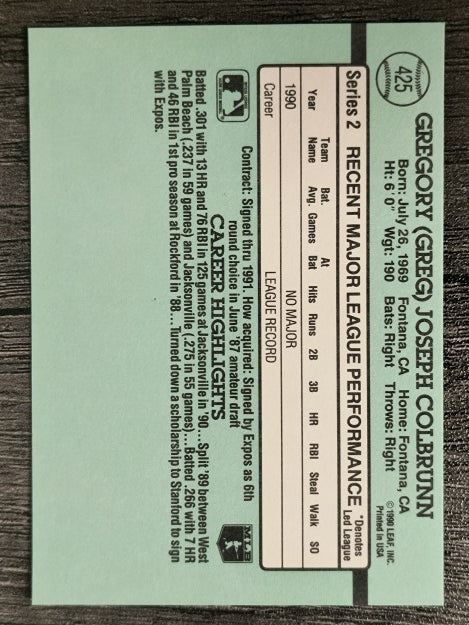 1991 Donruss #425 Greg Colbrunn RR RC
