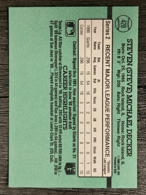 1991 Donruss #428 Steve Decker RR RC