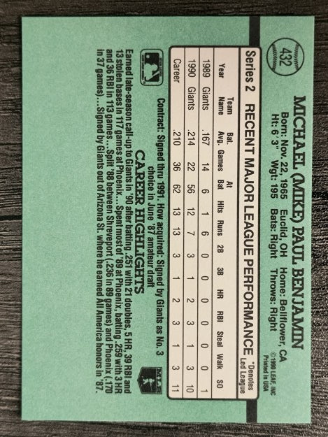 1991 Donruss #432 Mike Benjamin RR