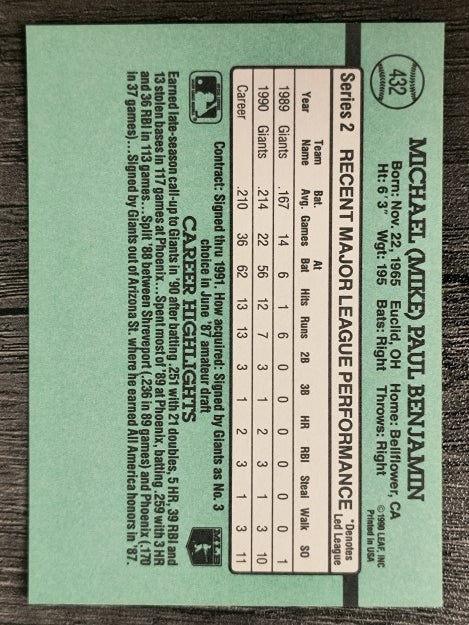 1991 Donruss #432 Mike Benjamin RR