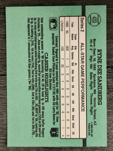 1991 Donruss #433 Ryne Sandberg AS
