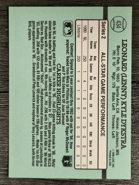 1991 Donruss #434 Len Dykstra AS
