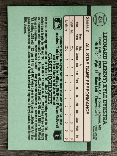 1991 Donruss #434 Len Dykstra AS