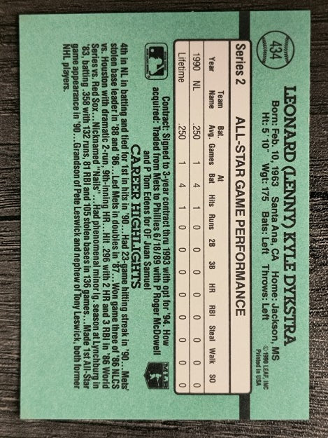 1991 Donruss #434 Len Dykstra AS