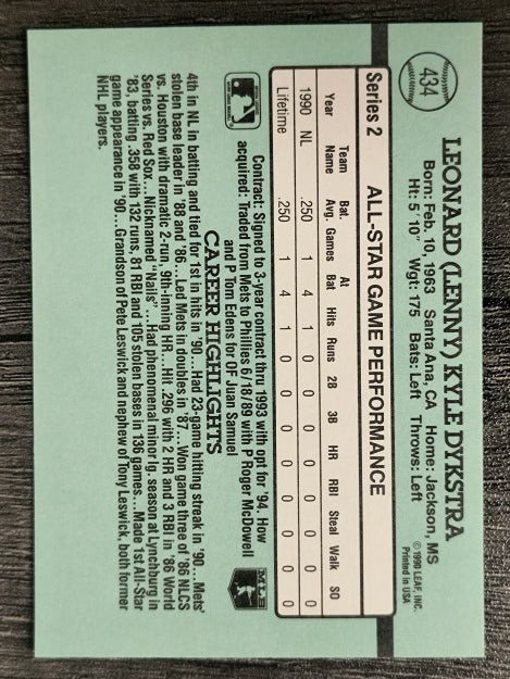 1991 Donruss #434 Len Dykstra AS
