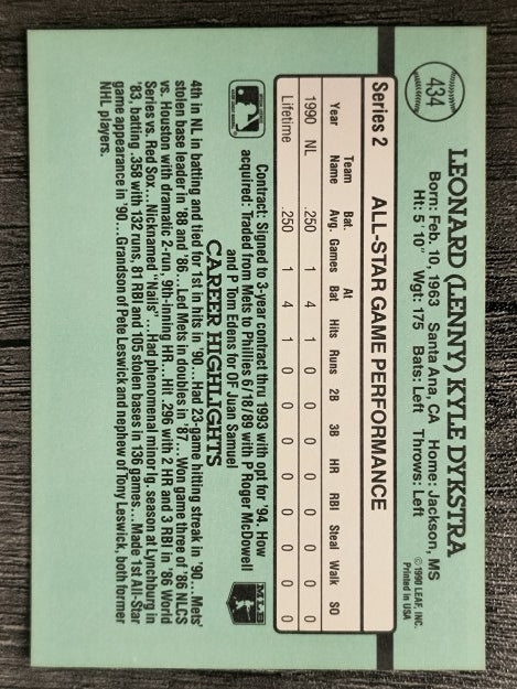 1991 Donruss #434 Len Dykstra AS