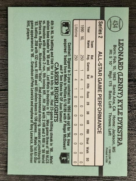 1991 Donruss #434 Len Dykstra AS