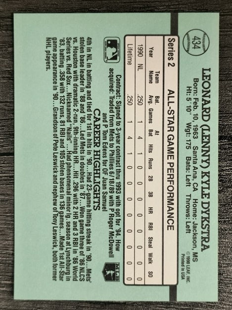 1991 Donruss #434 Len Dykstra AS