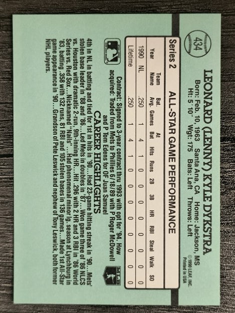 1991 Donruss #434 Len Dykstra AS