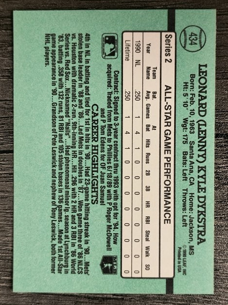 1991 Donruss #434 Len Dykstra AS