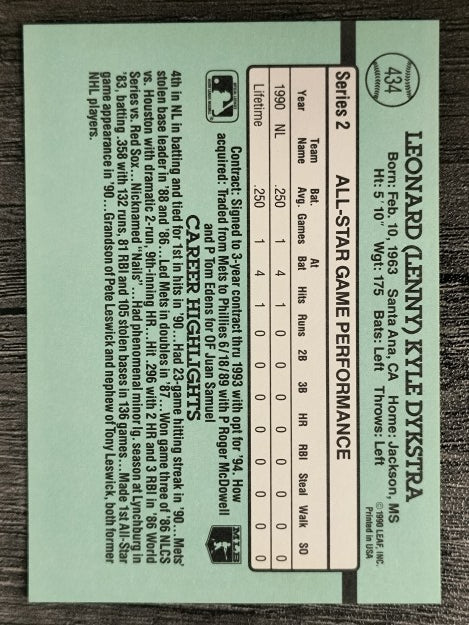 1991 Donruss #434 Len Dykstra AS