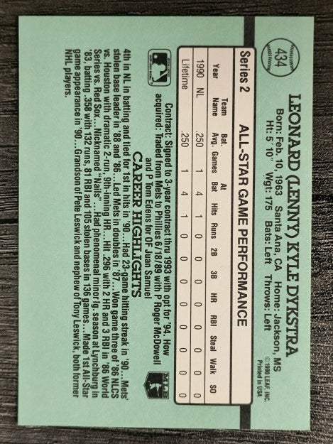1991 Donruss #434 Len Dykstra AS