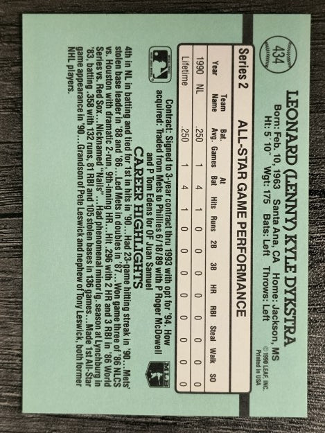 1991 Donruss #434 Len Dykstra AS