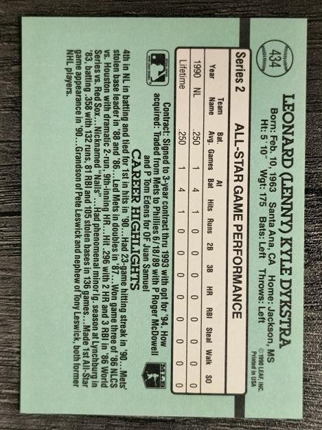 1991 Donruss #434 Len Dykstra AS