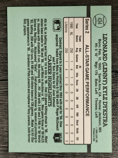 1991 Donruss #434 Len Dykstra AS