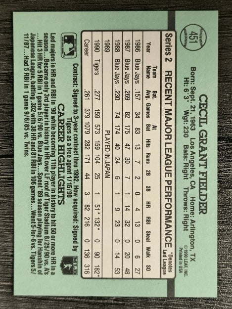 1991 Donruss #451 Cecil Fielder