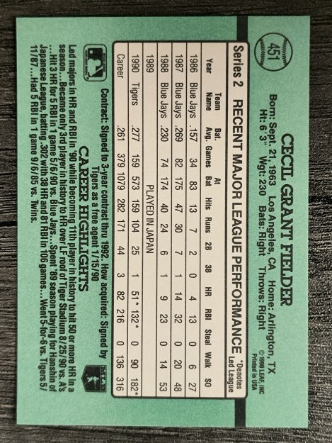 1991 Donruss #451 Cecil Fielder