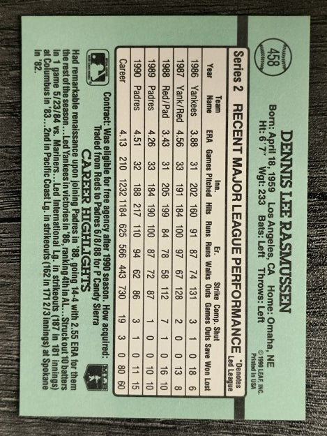 1991 Donruss #458 Dennis Rasmussen