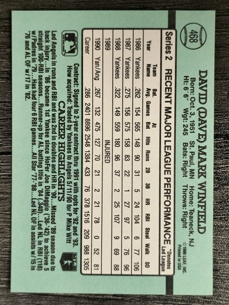 1991 Donruss #468 Dave Winfield