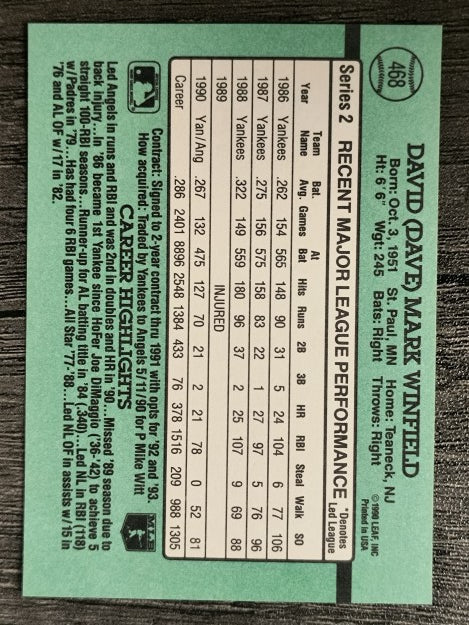 1991 Donruss #468 Dave Winfield