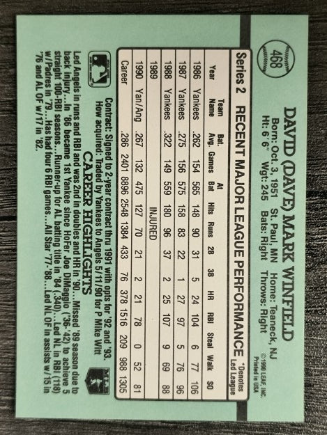 1991 Donruss #468 Dave Winfield