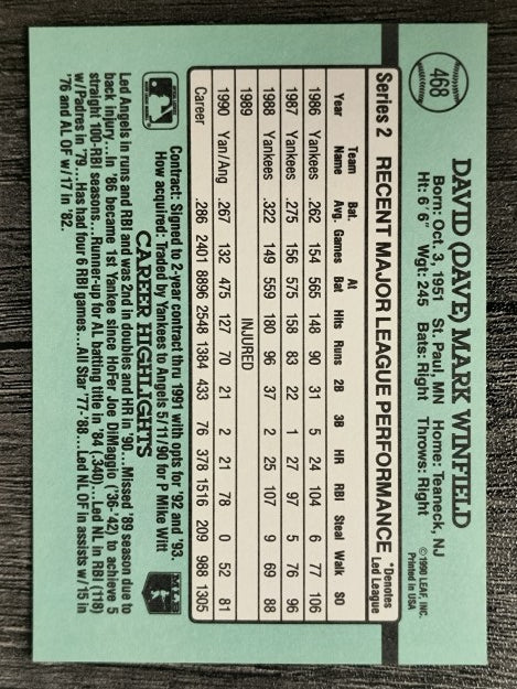 1991 Donruss #468 Dave Winfield